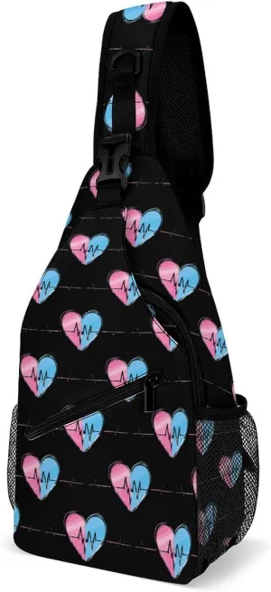 Transgender Flag Heartbeat Crossbody Sling Bags Shoulder Backpack Chest DayPack Handbag