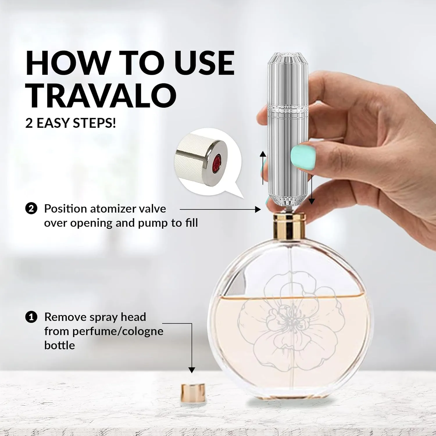 Travalo Bijoux Oval Perfume Atomizer - Leak-Proof and TSA Approved for Air Travel - Reusable Airtight Easy Fill Mini Pump Sprayer - Lightweight Portable - Crystal-Like Outer Shell Silver 0.17oz