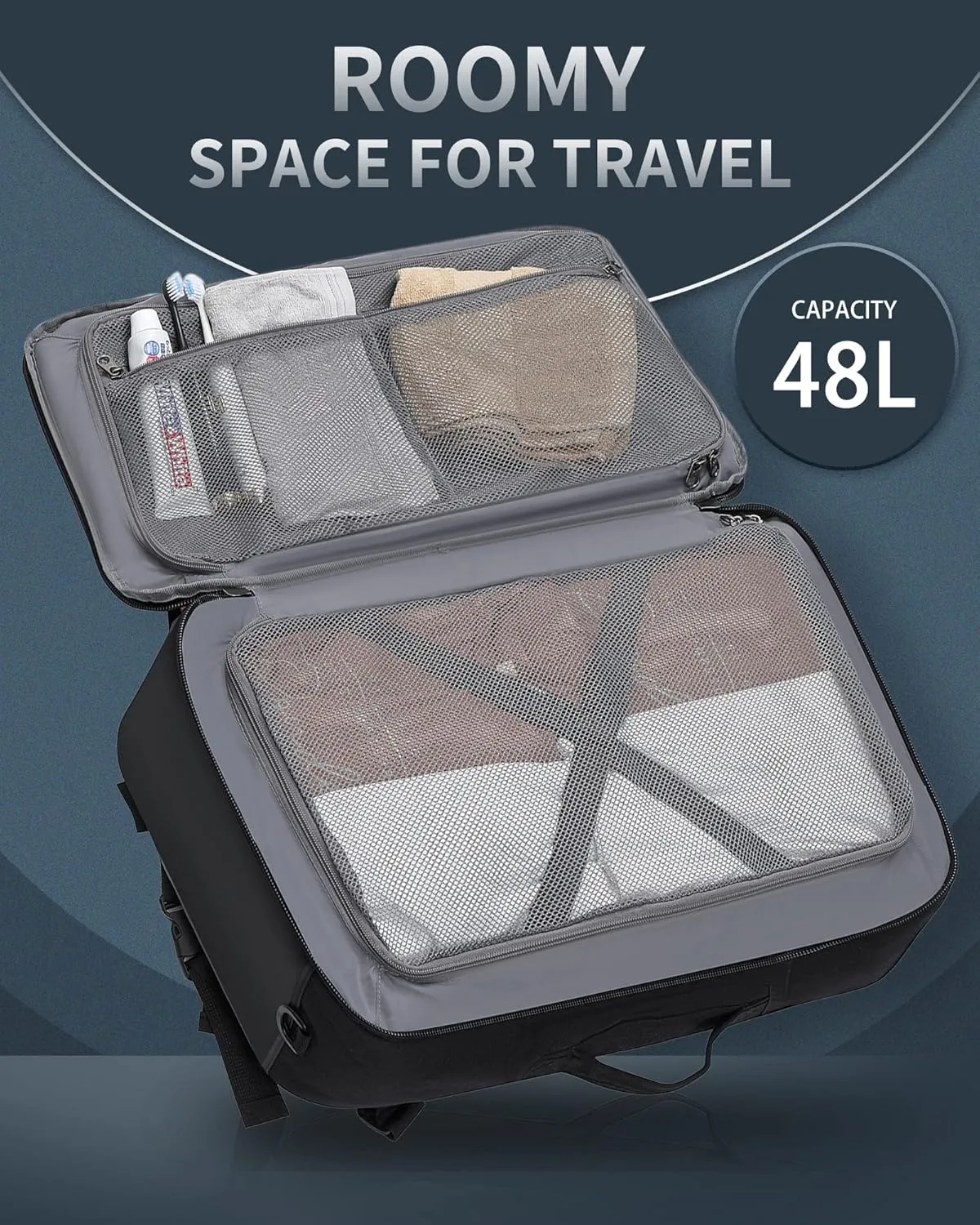 Travel Backpack Flight Approved Carry On Backpack Water Resistant Weekender Bag (Black)