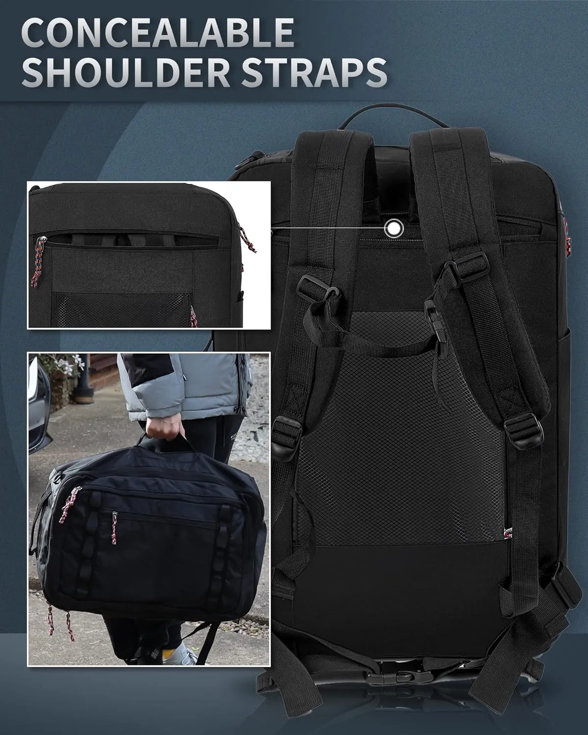 Travel Backpack Flight Approved Carry On Backpack Water Resistant Weekender Bag (Black)