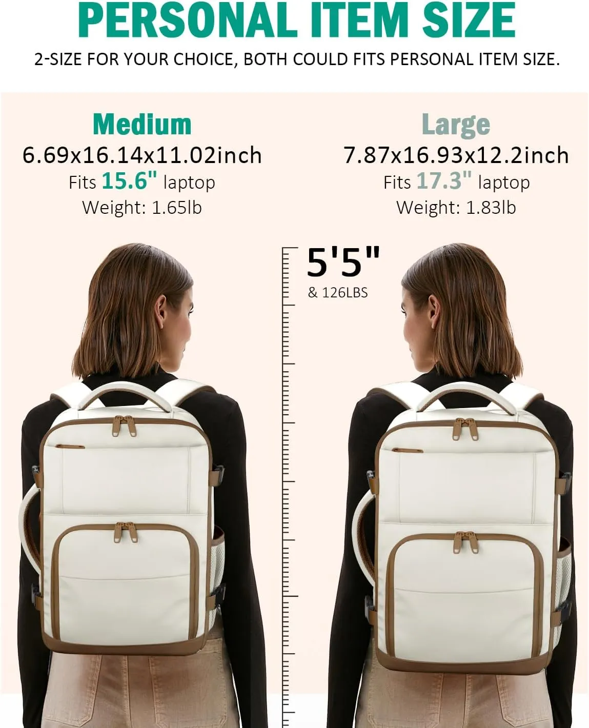 Travel Backpack For Women, Carry On Backpack for Men Flight Approved Airline Personal Item Travel Bag TSA Business 15.6 in Laptop Mochila, Travels Essentials Bookbag for Work Weekender Hiking (Beige)