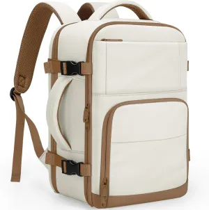 Travel Backpack For Women, Carry On Backpack for Men Flight Approved Airline Personal Item Travel Bag TSA Business 15.6 in Laptop Mochila, Travels Essentials Bookbag for Work Weekender Hiking (Beige)