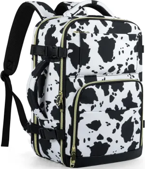 Travel Backpack For Women, Carry On Backpack for Men Flight Approved Airline Personal Item Travel Bag TSA Business 15.6 inch Laptop Mochila, Travels Essentials Bookbag for Hiking Work(Cow Print)