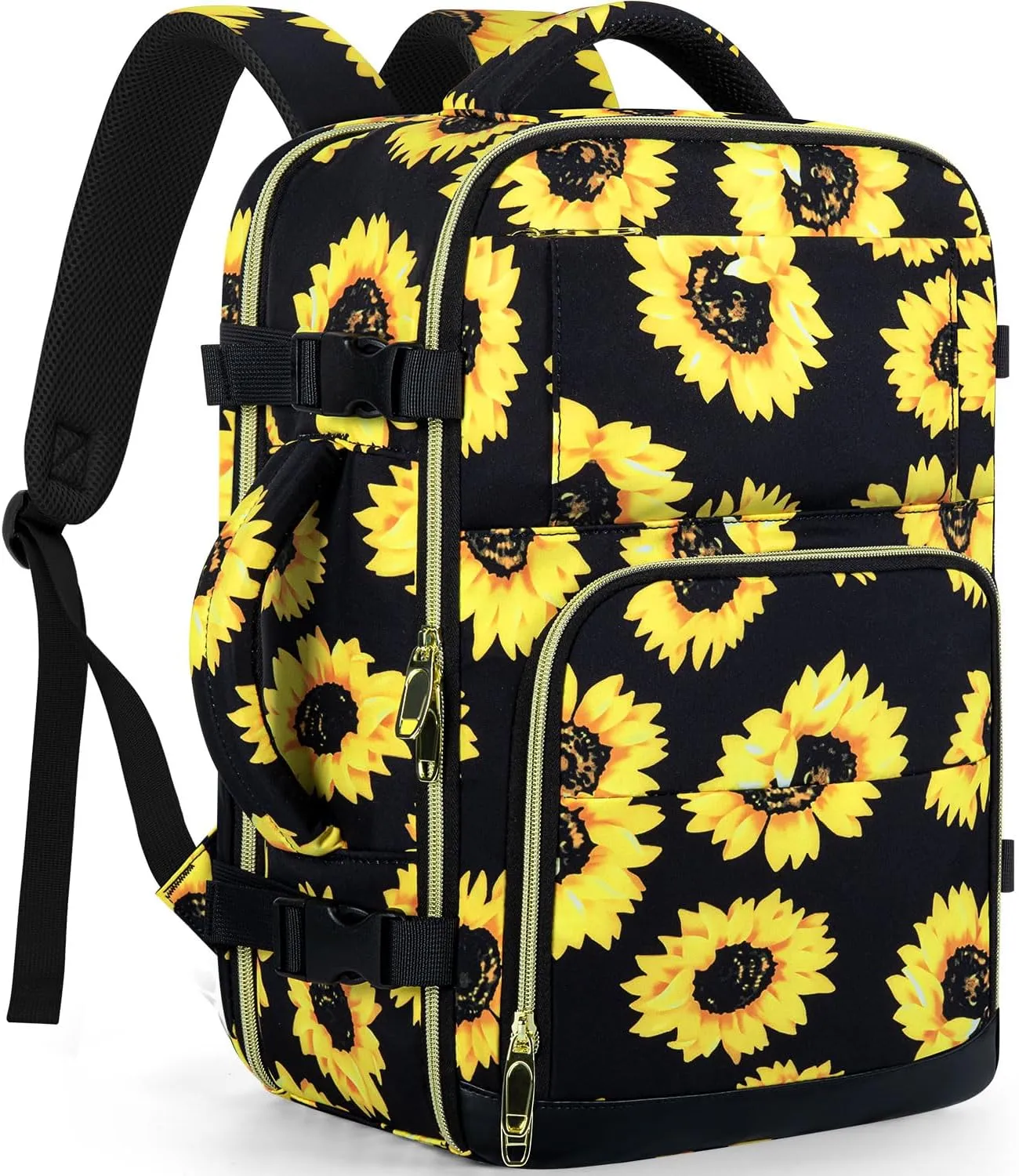 Travel Backpack For Women, Carry On Backpack for Men Flight Approved Airline Personal Item Travels Bag TSA Business 15.6 inch Laptop Mochila, Travel Essentials for Work Hiking Weekender (Sunflower)
