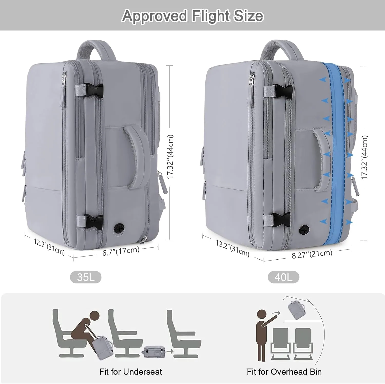 Travel Backpack for Women Men, 40L Carry On Backpack, 17 Inch Laptop Backpack, Waterproof Backpack, College Bookbag, Laptop Backpack, Backpack for Women, as Person Item Flight Approved