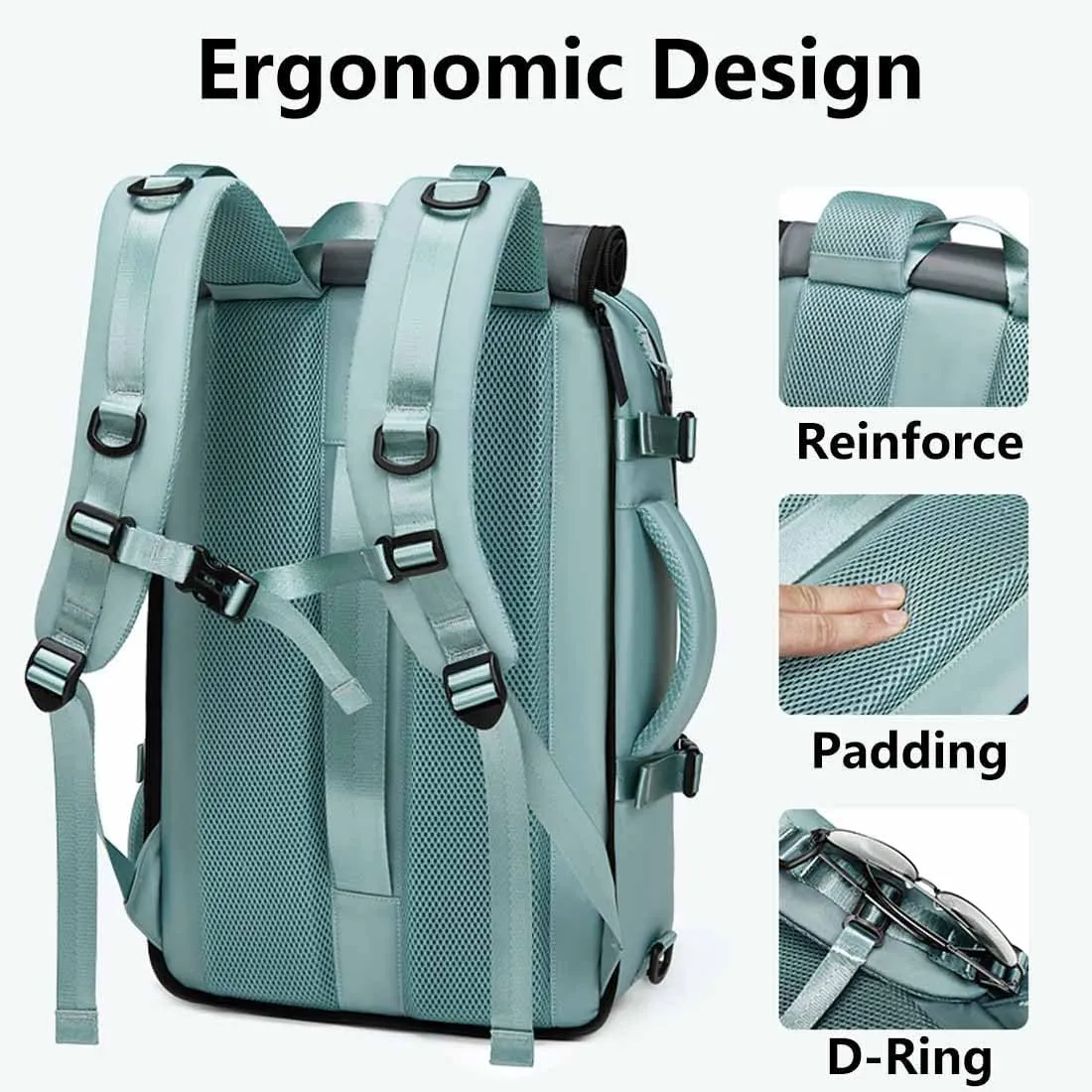 Travel Backpack for Women Men Carry On Backpack fits 16” Laptop Waterproof Convertible Backpack with Shoe Compartment (Army Green)