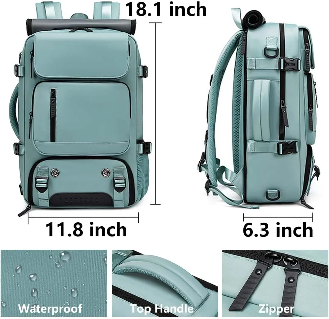 Travel Backpack for Women Men Carry On Backpack fits 16” Laptop Waterproof Convertible Backpack with Shoe Compartment (Army Green)