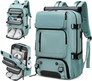 Travel Backpack for Women Men Carry On Backpack fits 16” Laptop Waterproof Convertible Backpack with Shoe Compartment (Green)
