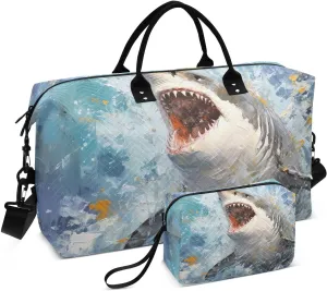 Travel Duffel Bag Angry Fish Attack Mouth Gym Bag Sports Tote Bag with Multiple Interior Pockets Shoulder Weekender Bag for Women Men with Toiletry Bag 20.5”x 7.9”x 13.8