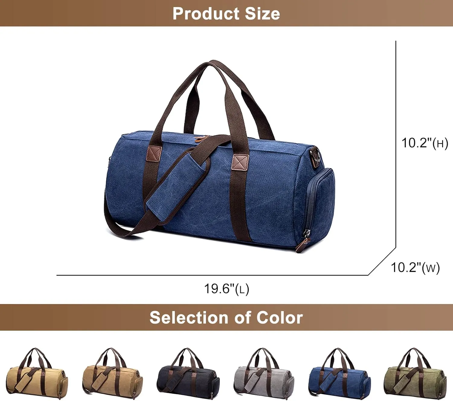 Travel Duffel Bag for Men, Canvas Crossbody Shoulder Bag Large Capacity Satchel Bags for Climbing Camping Hiking (B/Brown)