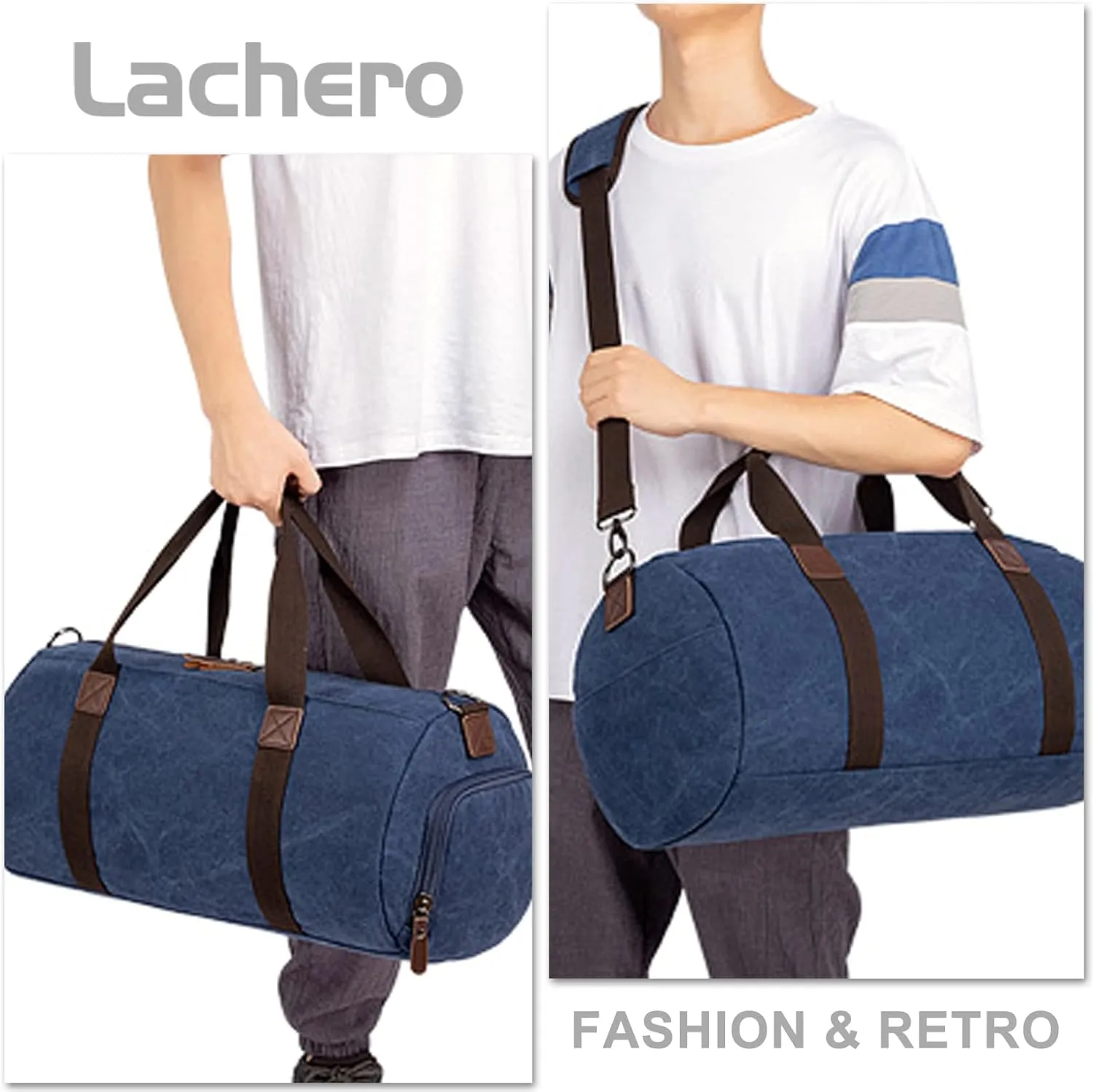Travel Duffel Bag for Men, Canvas Crossbody Shoulder Bag Large Capacity Satchel Bags for Climbing Camping Hiking (B/Brown)