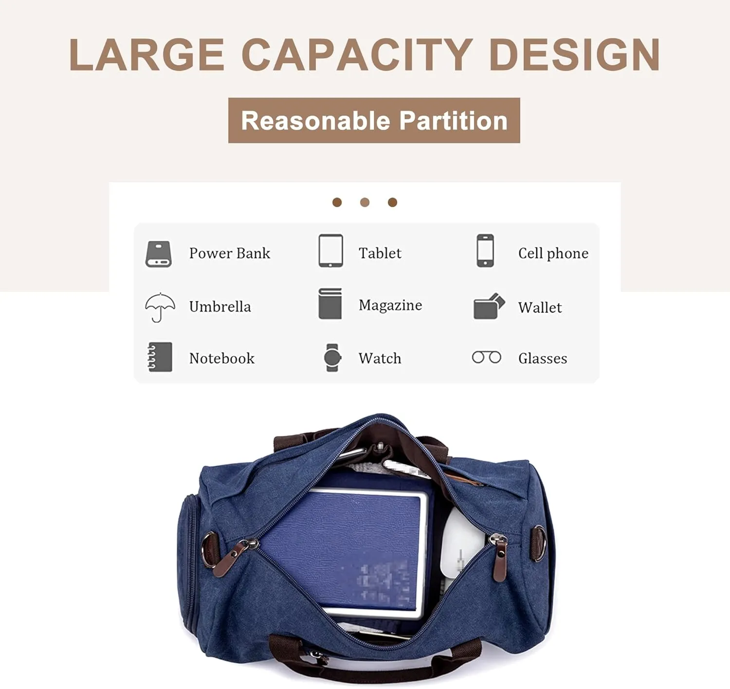 Travel Duffel Bag for Men, Canvas Crossbody Shoulder Bag Large Capacity Satchel Bags for Climbing Camping Hiking (B/Brown)