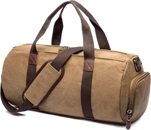 Travel Duffel Bag for Men, Canvas Crossbody Shoulder Bag Large Capacity Satchel Bags for Climbing Camping Hiking (B/Brown)