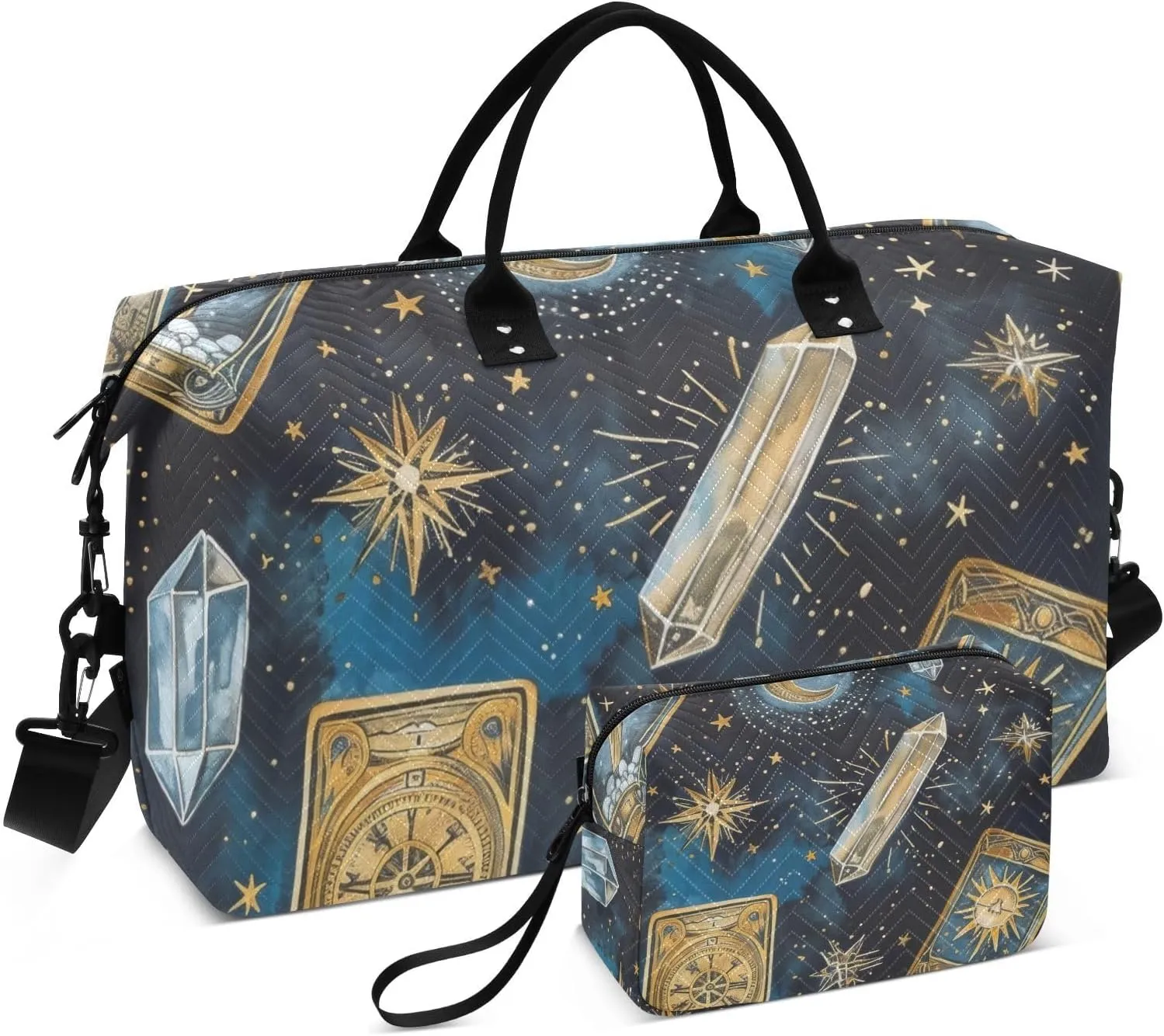 Travel Duffel Bag Moon Stars Crystals Tarot Gym Bag Sports Tote Bag with Multiple Interior Pockets Shoulder Weekender Bag for Women Men with Toiletry Bag 20.5”x 7.9”x 13.8