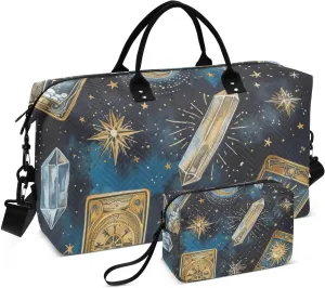 Travel Duffel Bag Moon Stars Crystals Tarot Gym Bag Sports Tote Bag with Multiple Interior Pockets Shoulder Weekender Bag for Women Men with Toiletry Bag 20.5”x 7.9”x 13.8