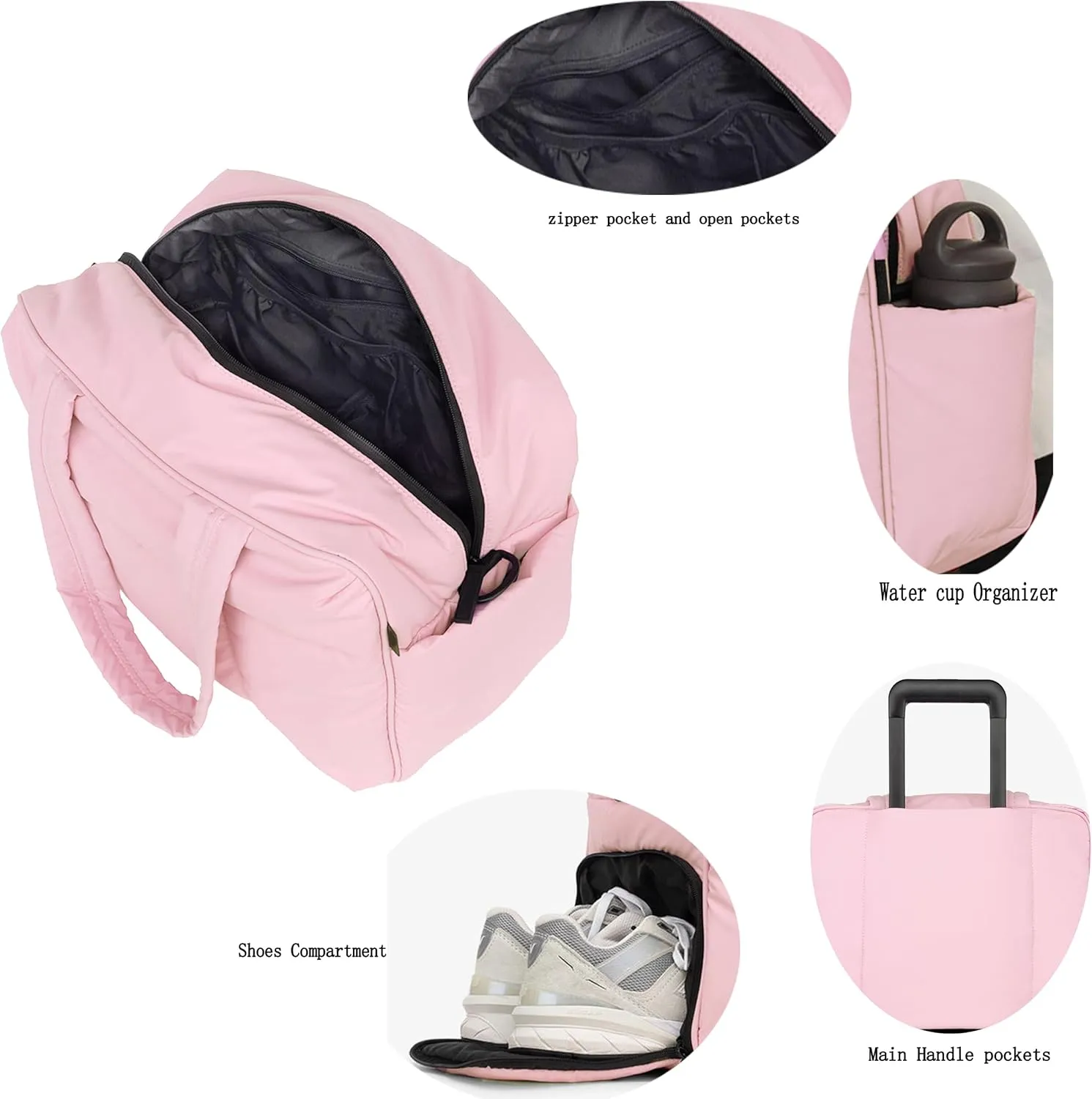 Travel Duffel Bag Quilted Nylon Weekender Bag Puffer Tote Bag