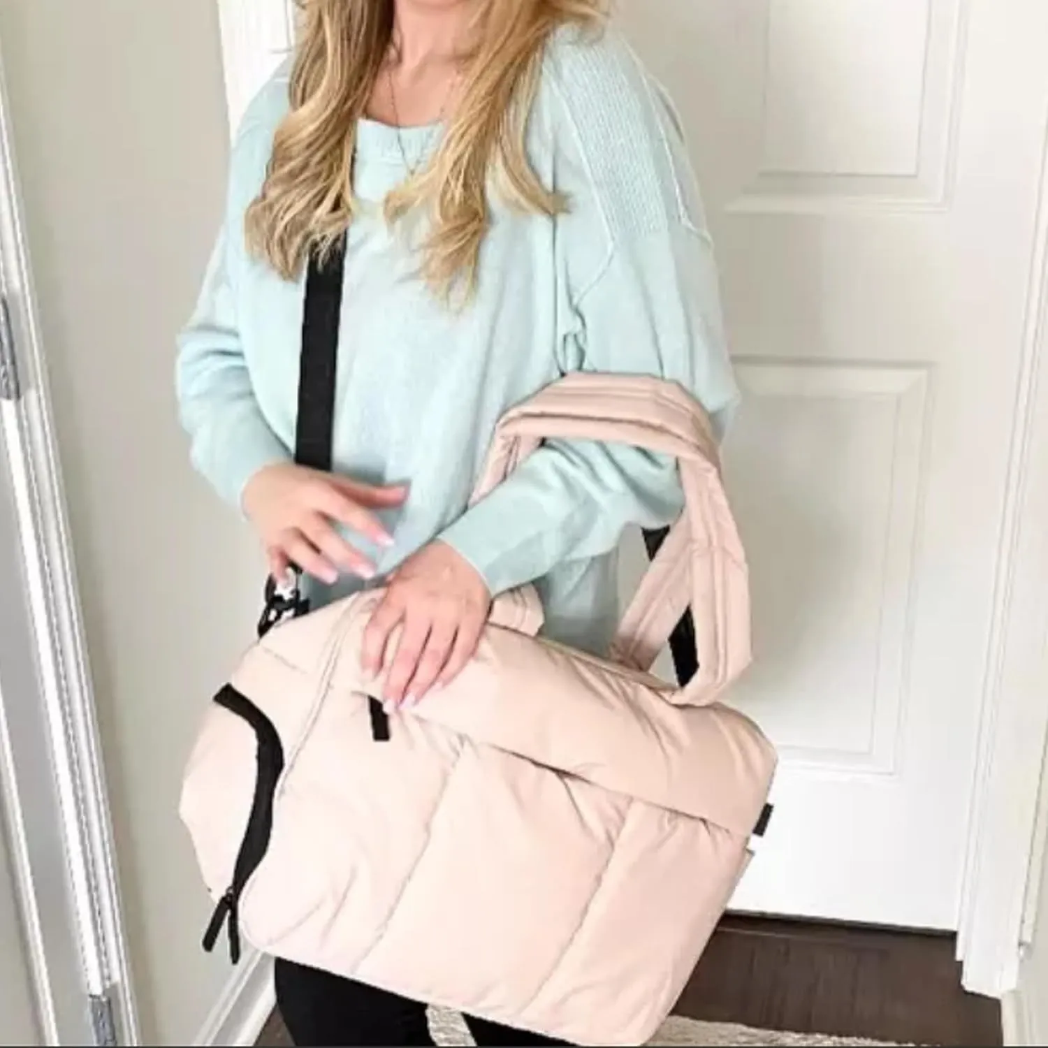 Travel Duffel Bag Quilted Nylon Weekender Bag Puffer Tote Bag