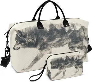 Travel Duffel Bag Wolf Forest Exposure Gym Bag Sports Tote Bag with Multiple Interior Pockets Shoulder Weekender Bag for Women Men with Toiletry Bag 20.5”x 7.9”x 13.8