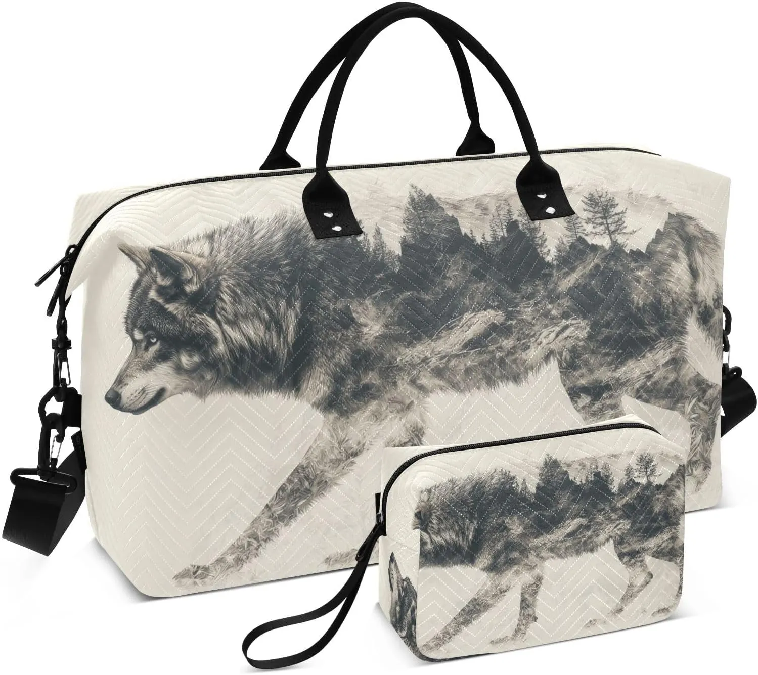 Travel Duffel Bag Wolf Forest Exposure Gym Bag Sports Tote Bag with Multiple Interior Pockets Shoulder Weekender Bag for Women Men with Toiletry Bag 20.5”x 7.9”x 13.8