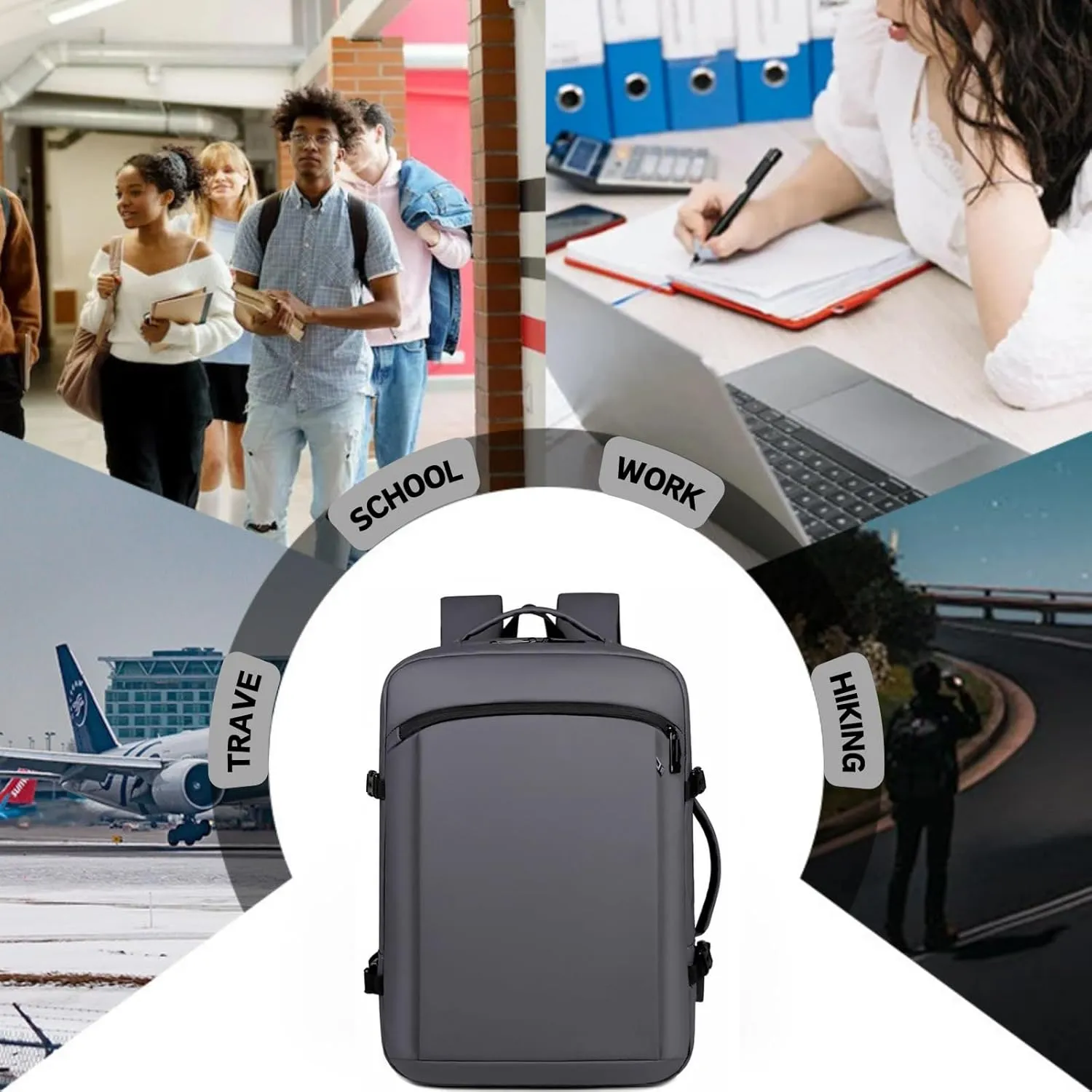Travel Laptop Backpack for Men Women, Carry On Backpack Airline Approved Waterproof, 15.6" Business Work Backpack with USB Charging Port Rucksack Casual Daypack for Commute College Travel