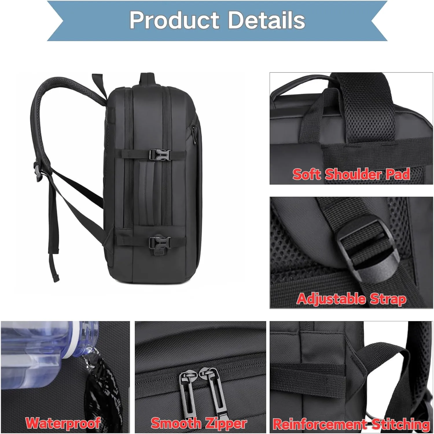Travel Laptop Backpack for Men Women, Carry On Backpack Airline Approved Waterproof, 15.6" Business Work Backpack with USB Charging Port Rucksack Casual Daypack for Commute College Travel