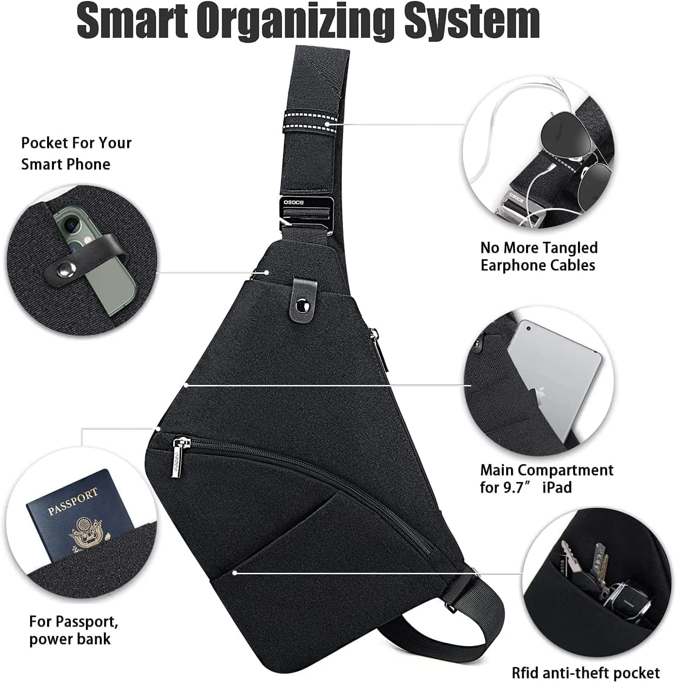 Travel Sling Bag with RFID Pocket, Anti Theft Crossbody Bag for Women Men Casual Chest Outdoor Shoulder Hiking Bag