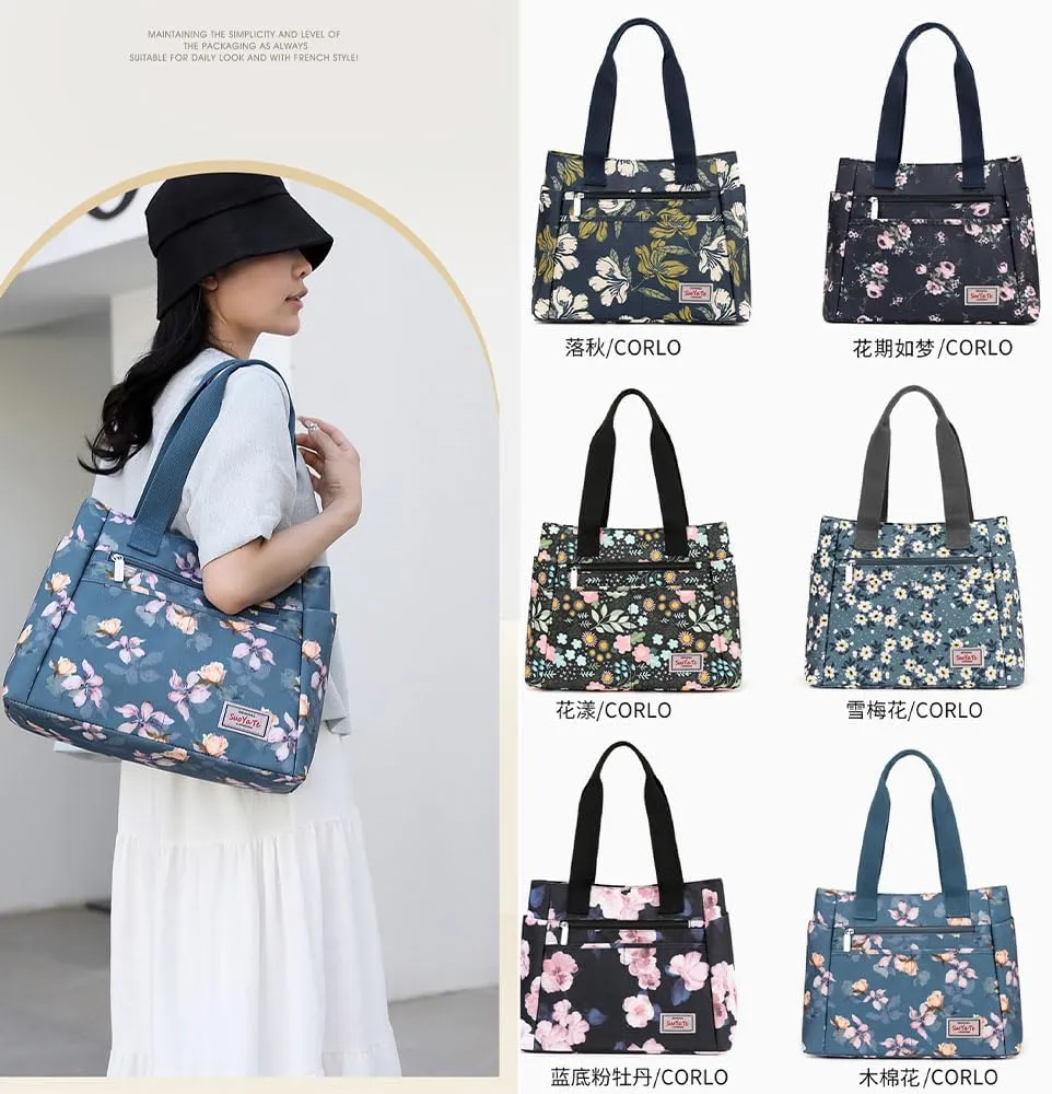 Trawila Women Tote Handbags,Nylon Handbags, Shoulder Bags, Women Tote Bag, Large Shoulder Tote Bag Handbag with Flower