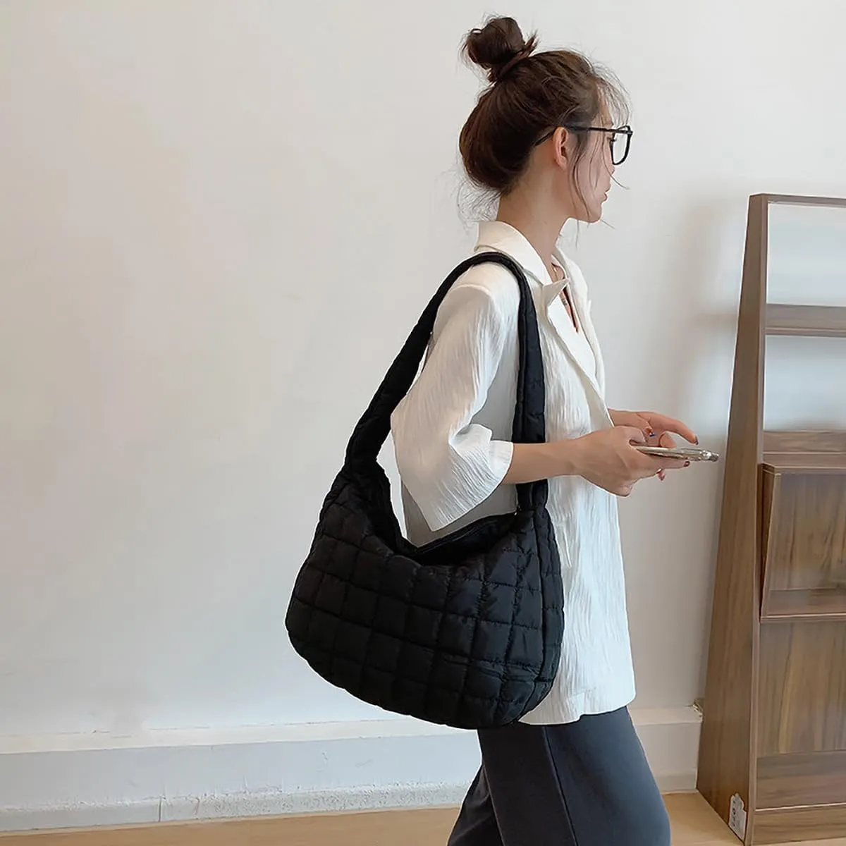 TRBSXRT Quilted Puffer Crossbody Bag and Purse for women - Cotton Padding Satchel Handbag Hobo Shoulder Bag