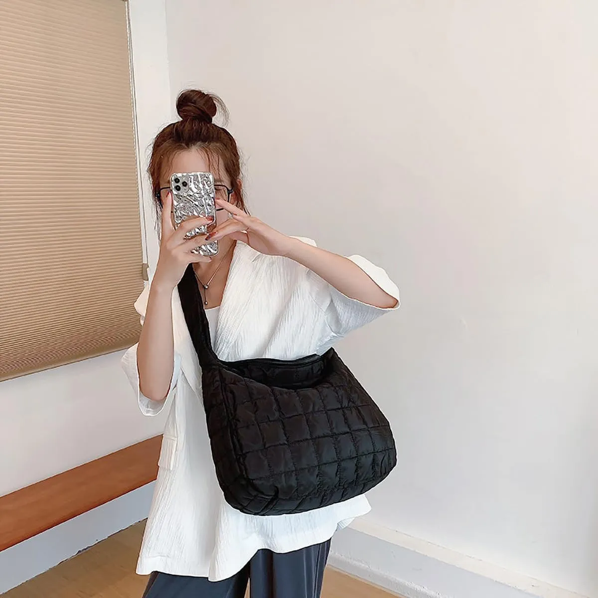 TRBSXRT Quilted Puffer Crossbody Bag and Purse for women - Cotton Padding Satchel Handbag Hobo Shoulder Bag