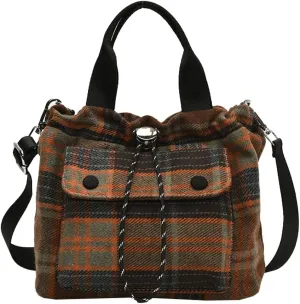 Trendy Bucket Crossbody Bags for Women Checkered Shoulder Purse with Drawstring Small Ladies Tote Handbags