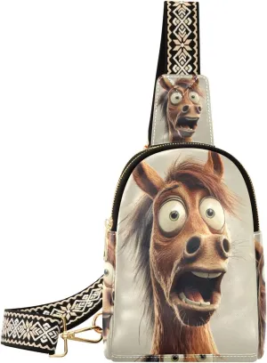 trendy Cartoon Funny Horse Fear small sling bag lightweight crossbody bags for women for day pack