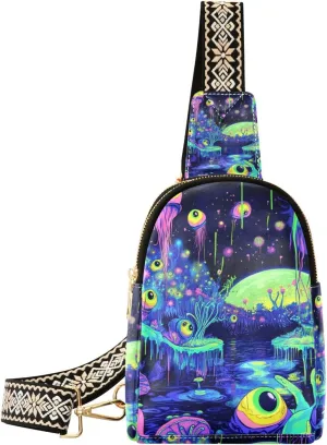 trendy Colorful Landscape Psychedelic small sling bag lightweight crossbody fanny pack purse for travel
