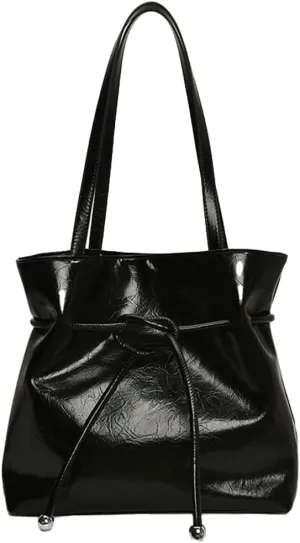 Trendy Pleated Tote PU Leather Purse Underarm Hobo Handbag Bag Drawstring Shoulder Bag for women 2025