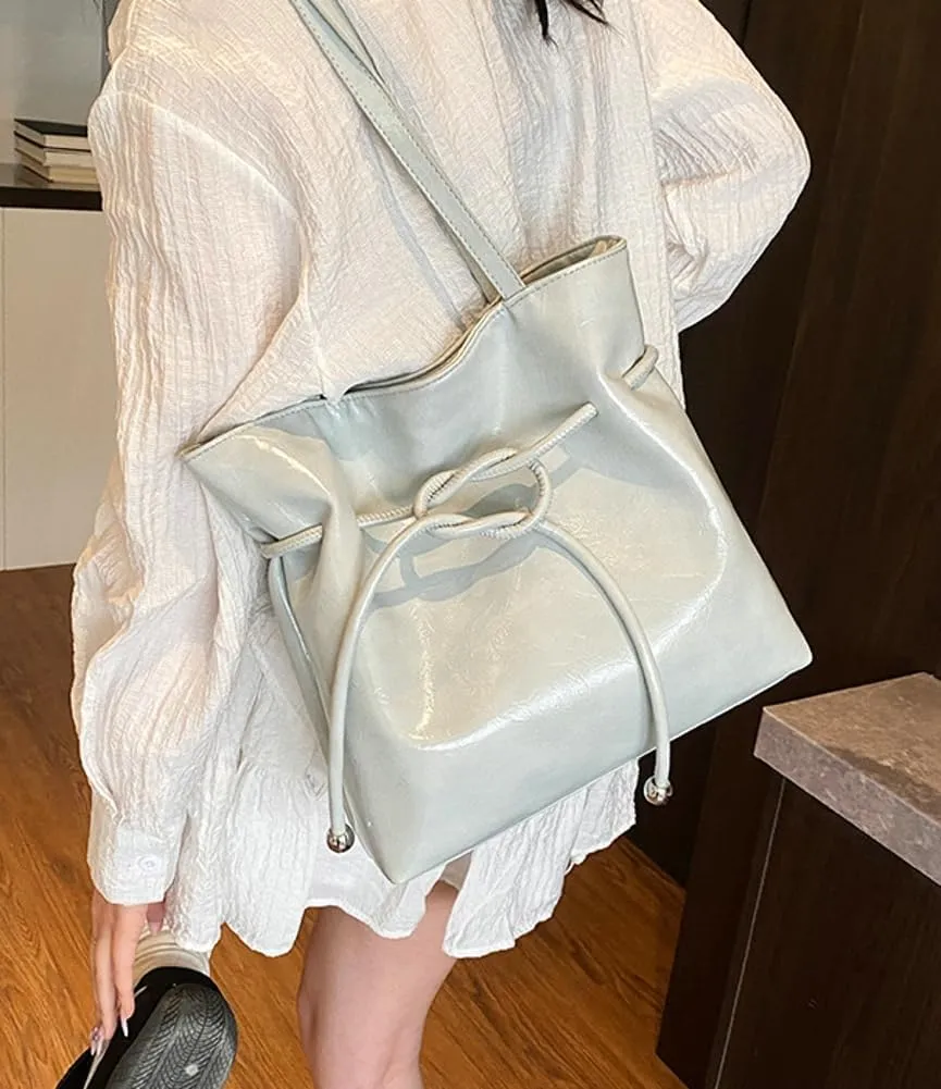 Trendy Pleated Tote PU Leather Purse Underarm Hobo Handbag Bag Drawstring Shoulder Bag for women 2025