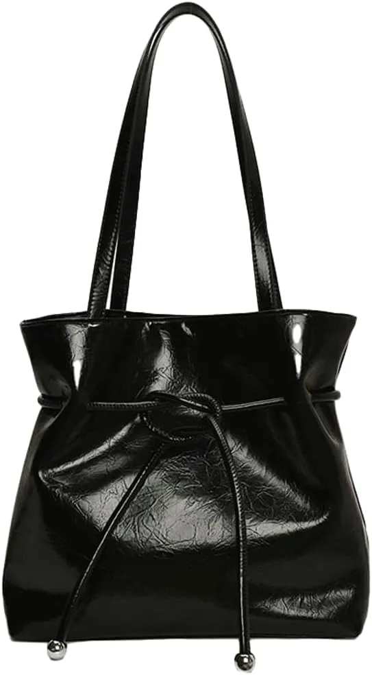 Trendy Pleated Tote PU Leather Purse Underarm Hobo Handbag Bag Drawstring Shoulder Bag for women 2025