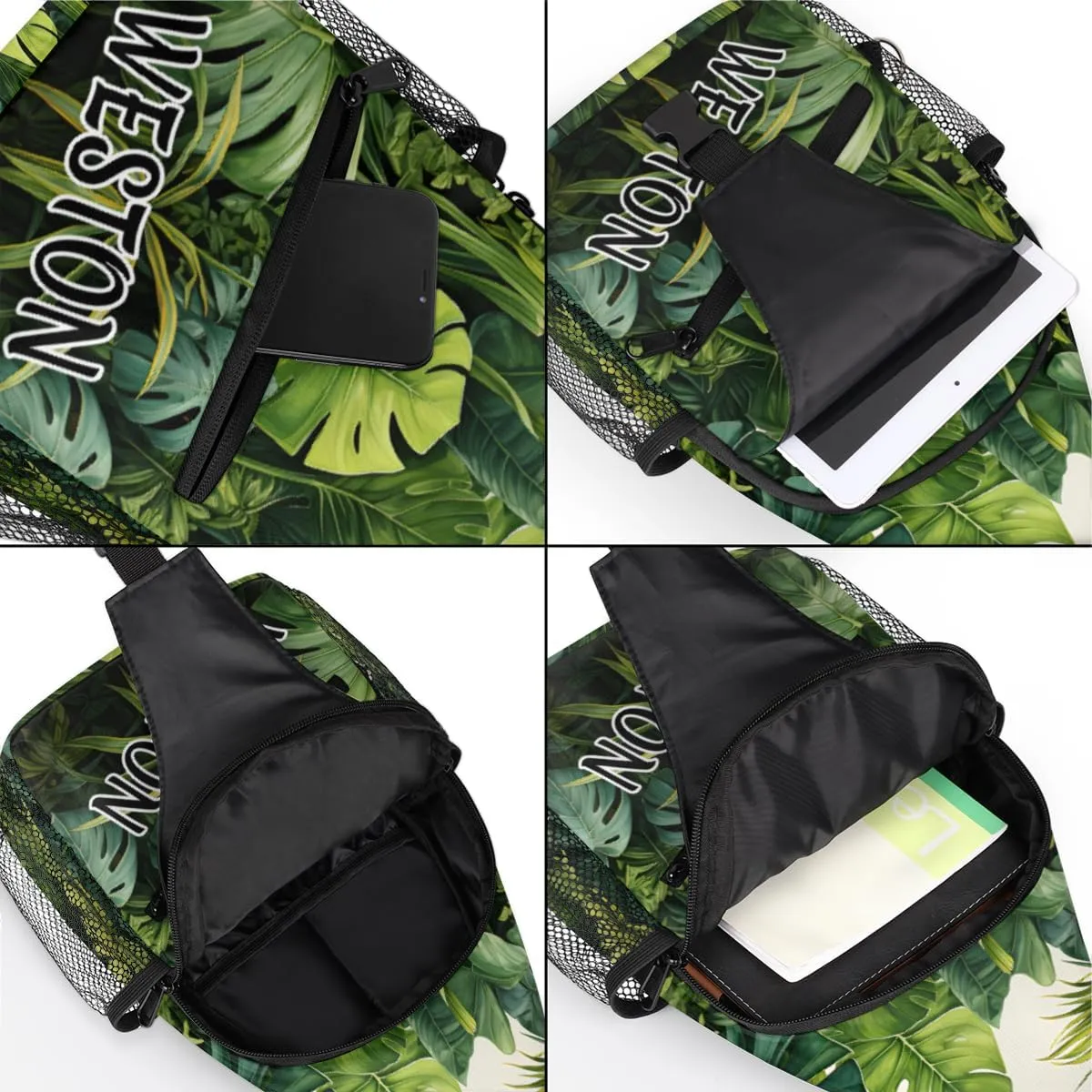 Tropical Jungle Palms Custom Sling Bag with name, Personalized Crossbody Sling Backpack for Women Men Outdoor Sports Chest Bag