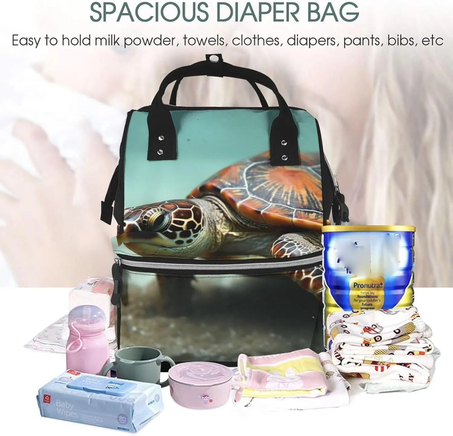 Turtle Diaper Bag Backpack for Women Waterproof Mummy Backpack Large Nappy Bag Nursing Bag