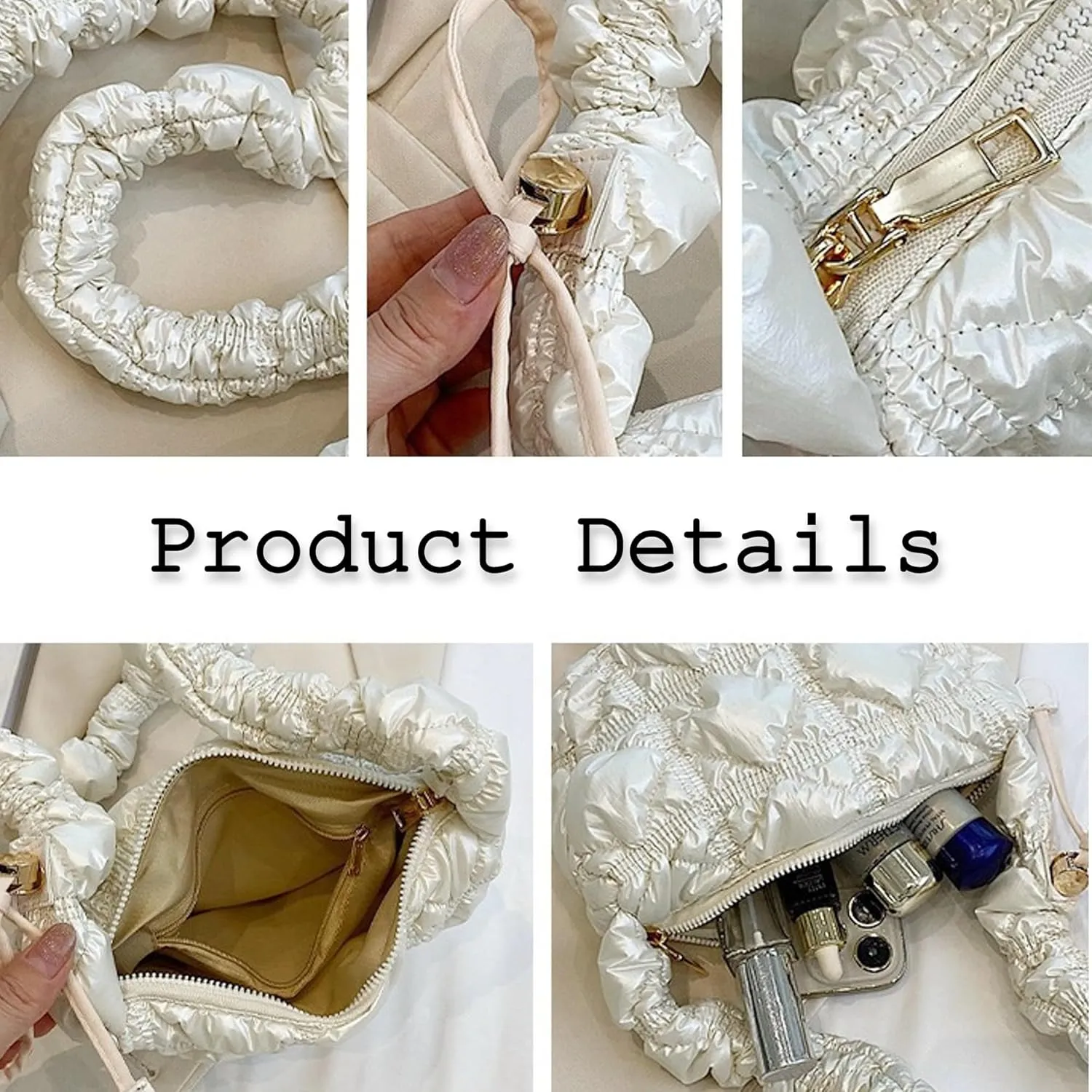 TWO KAT Metallic Quilted Shoulder Tote Purse Adjustable Strap Women, Puffer Hobo Crossbody Handbag, Lightweight Sling Bags