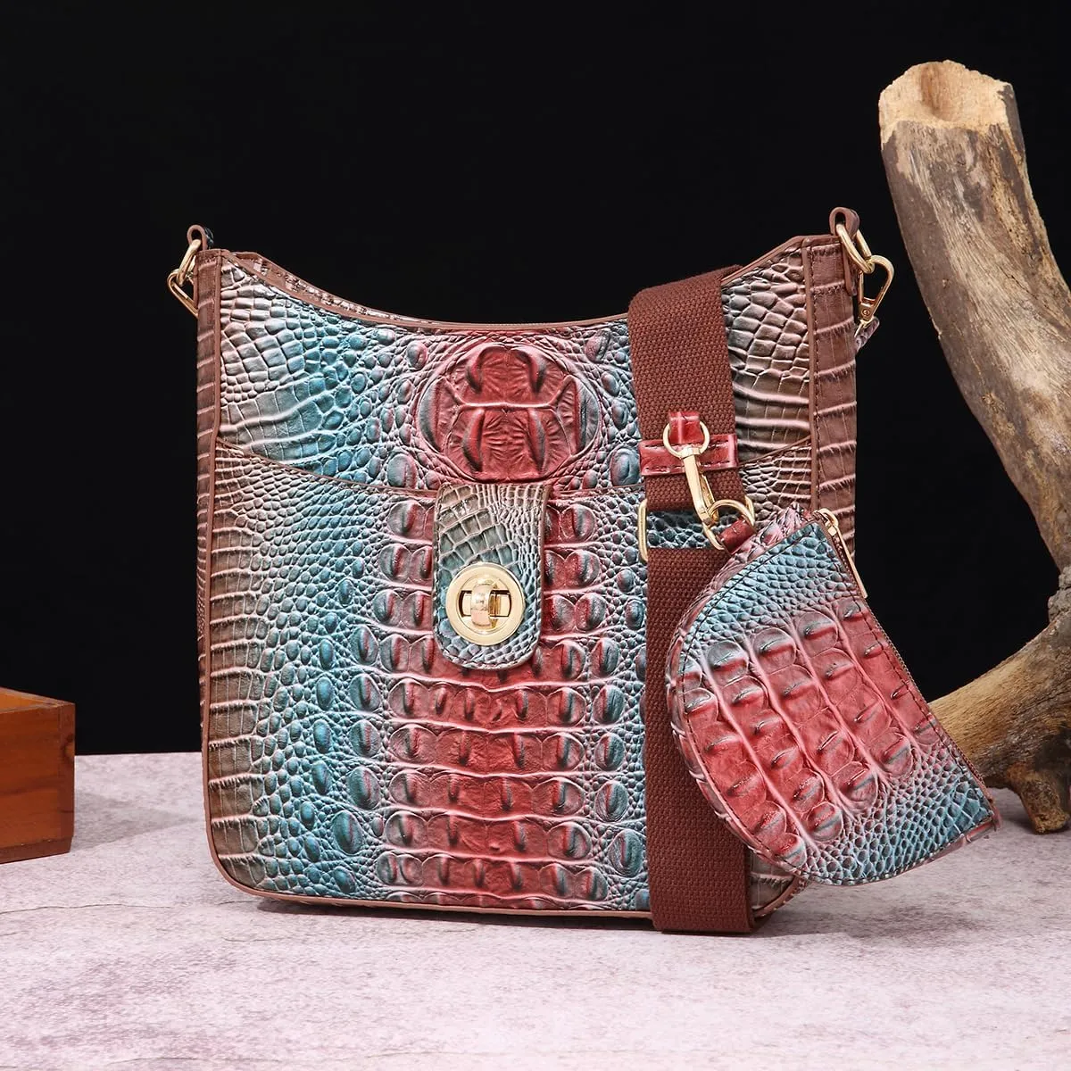 UBALDI Women Purse Satchel Bag Long Crossbody Classy Tote Bag Shoulder Purse Vegan Leather Ladies Handbags Embossed Pattern