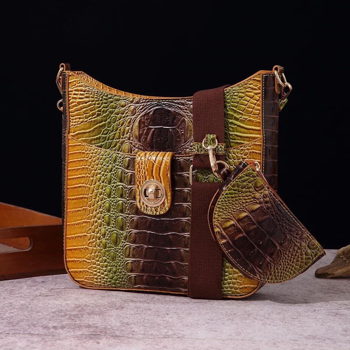 UBALDI Women Purse Satchel Bag Long Crossbody Classy Tote Bag Shoulder Purse Vegan Leather Ladies Handbags Embossed Pattern