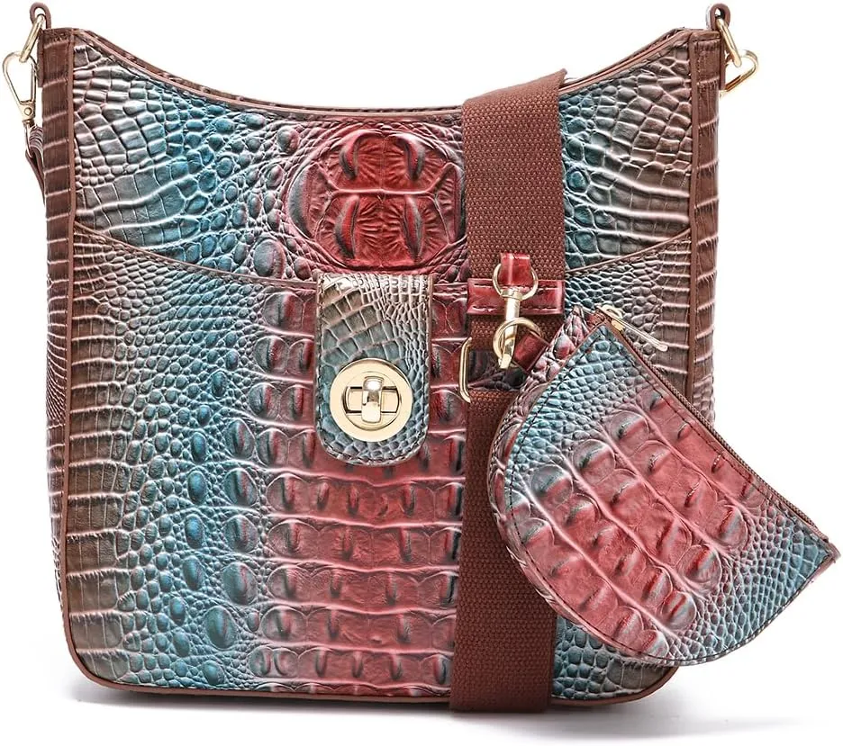 UBALDI Women Purse Satchel Bag Long Crossbody Classy Tote Bag Shoulder Purse Vegan Leather Ladies Handbags Embossed Pattern