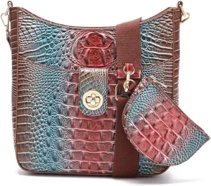 UBALDI Women Purse Satchel Bag Long Crossbody Classy Tote Bag Shoulder Purse Vegan Leather Ladies Handbags Embossed Pattern
