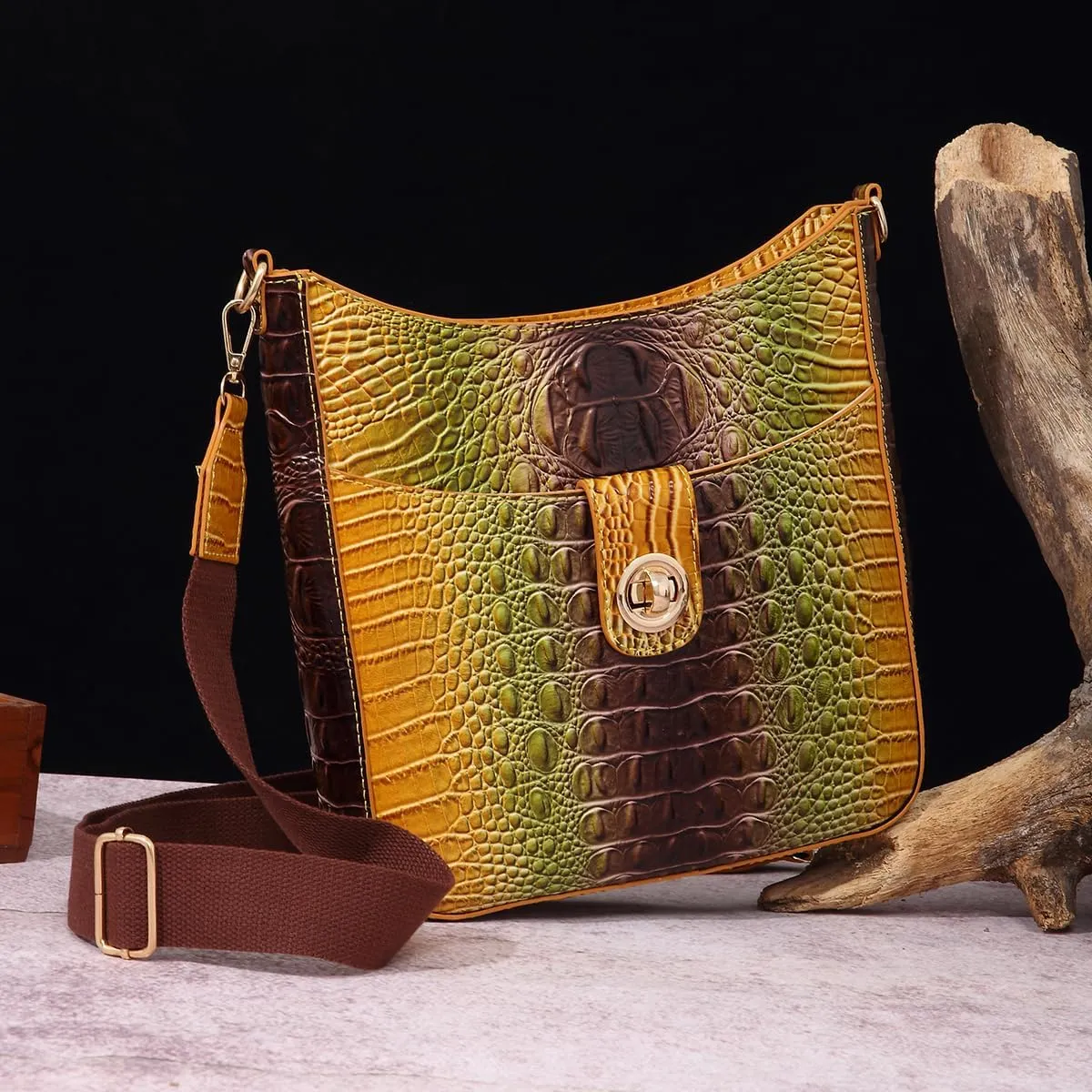UBALDI Women Purse Satchel Bag Long Crossbody Classy Tote Bag Shoulder Purse Vegan Leather Ladies Handbags Embossed Pattern