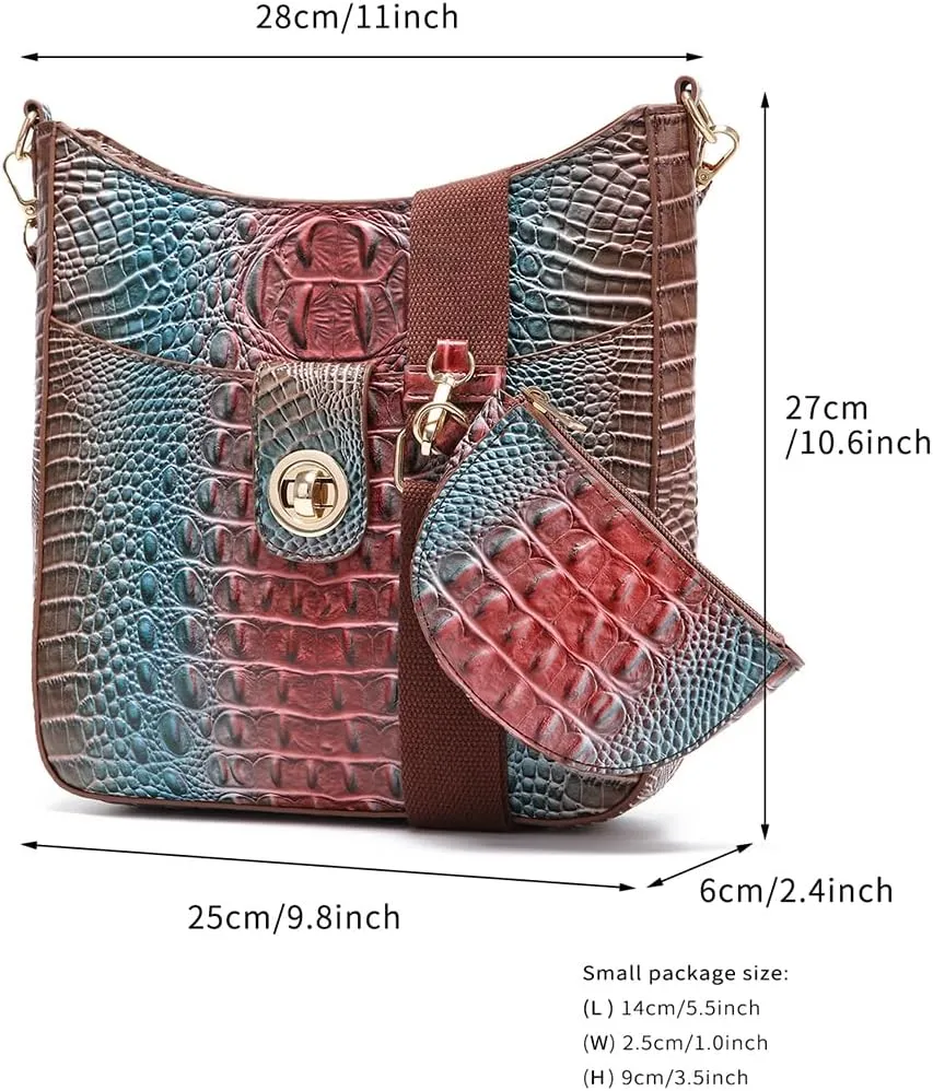 UBALDI Women Purse Satchel Bag Long Crossbody Classy Tote Bag Shoulder Purse Vegan Leather Ladies Handbags Embossed Pattern