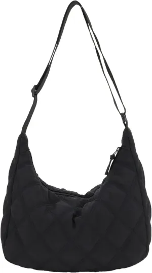 UERRUAM Puffer Tote Bag for Women Quilted Crossbody Bag Crescent Nylon Shoulder Bag Hobo Bag with Zipper