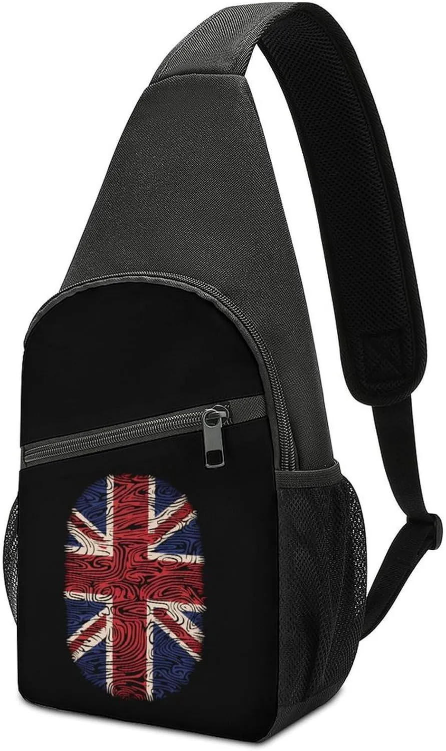 UK Flag Thumb Print Britain Crossbody Sling Backpack Adjustable Straps Chest Bag for Hiking Traveling Outdoors