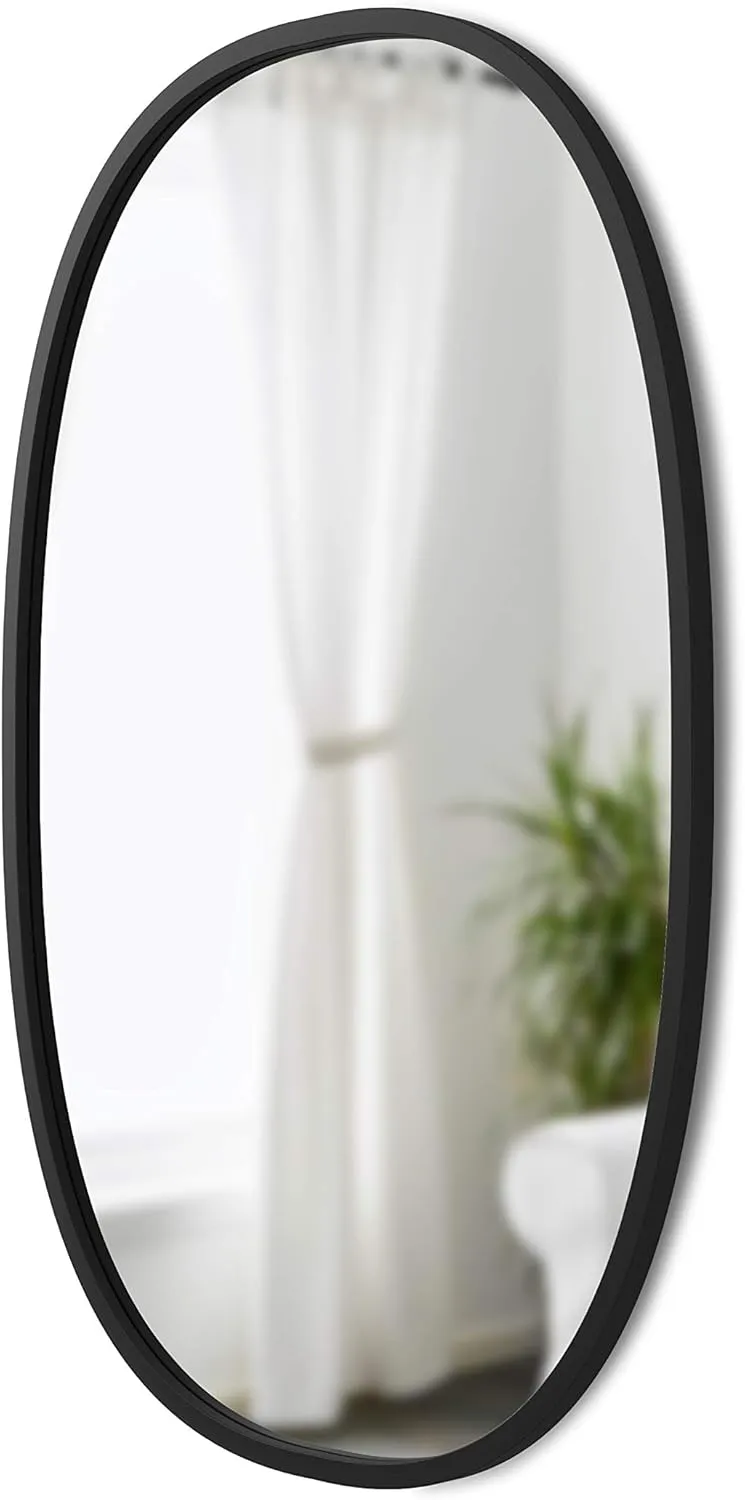 Umbra Hub Oval Wall Mirror with Rubber Frame, Modern Style for Bathroom, Entryway, Living Room and More, 24 x 36-Inch, Black