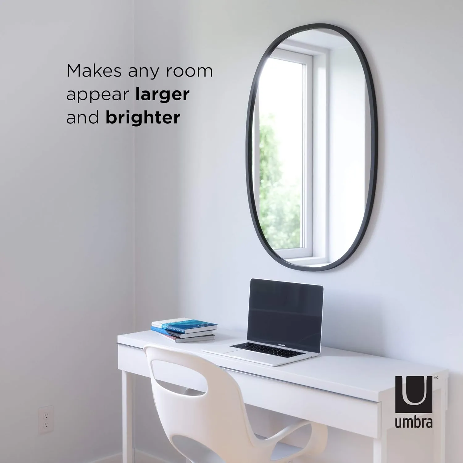 Umbra Hub Oval Wall Mirror with Rubber Frame, Modern Style for Bathroom, Entryway, Living Room and More, 24 x 36-Inch, Black