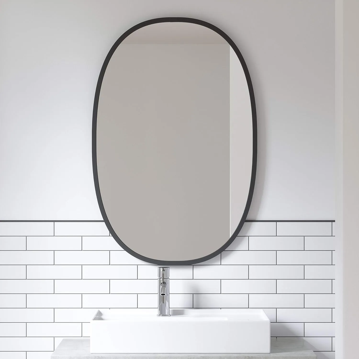 Umbra Hub Oval Wall Mirror with Rubber Frame, Modern Style for Bathroom, Entryway, Living Room and More, 24 x 36-Inch, Black