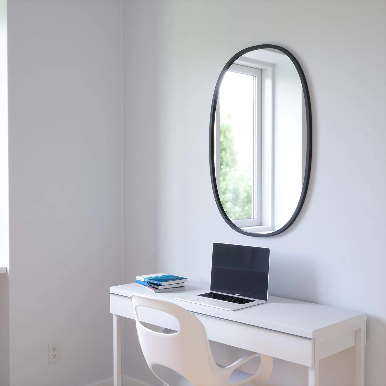 Umbra Hub Oval Wall Mirror with Rubber Frame, Modern Style for Bathroom, Entryway, Living Room and More, 24 x 36-Inch, Black